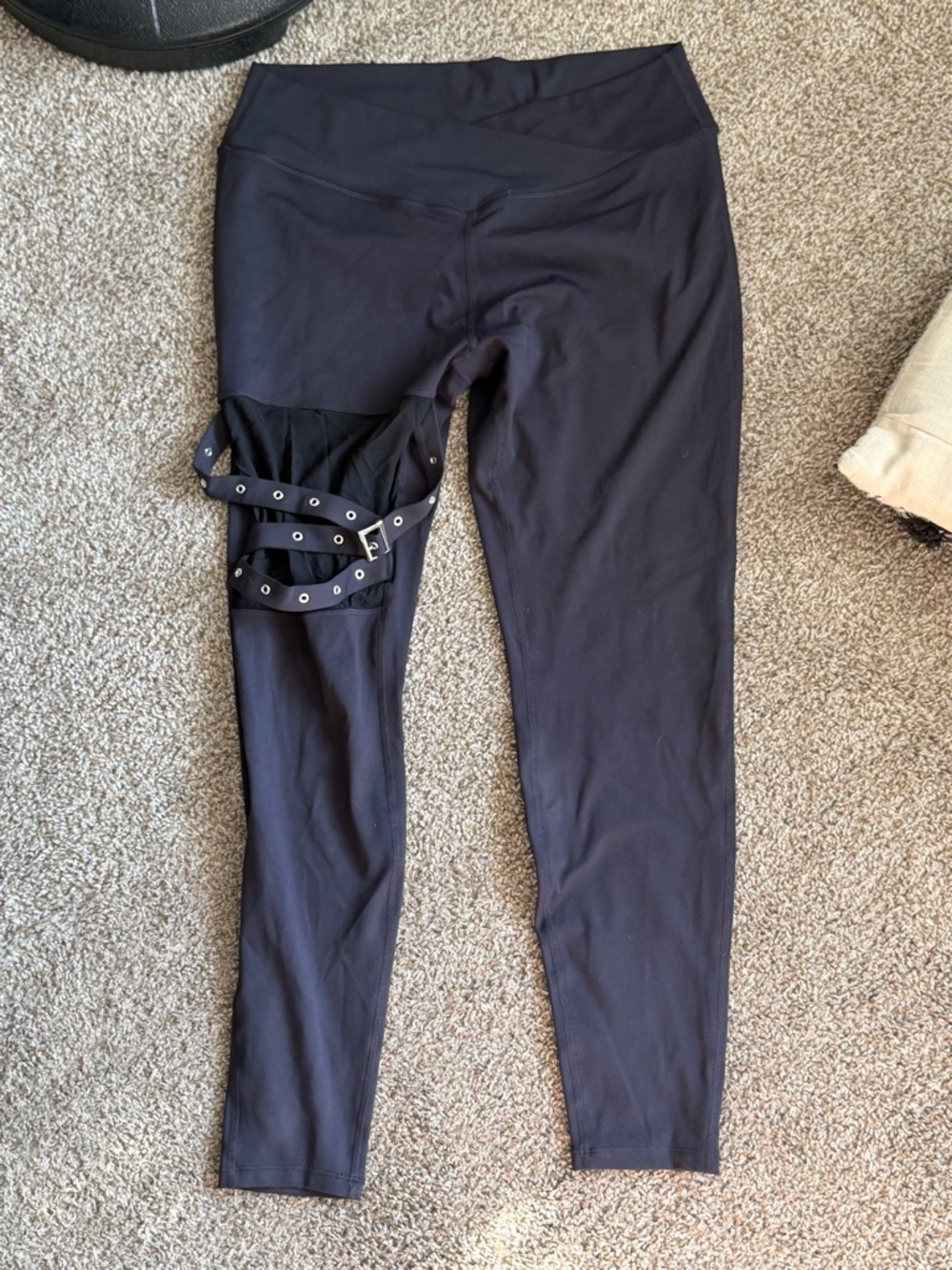 Halara Black High-Waist Leggings with Side Grommet Strap Accent